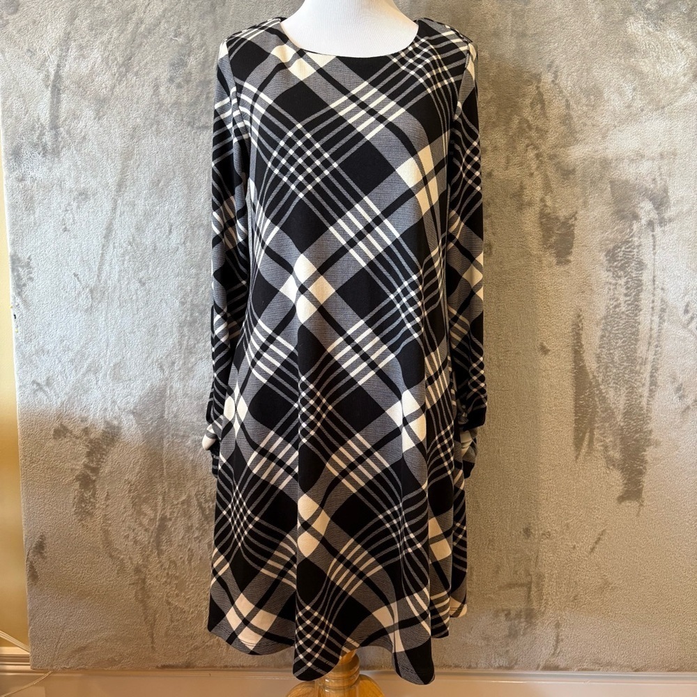 Plaid Academia Stretch Ruched Midi Dress Sz 4